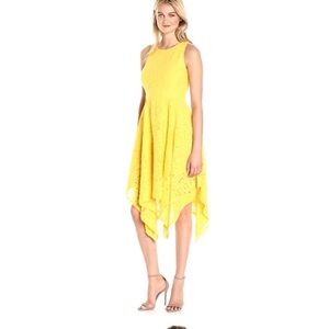 New Nanette Lepore Women's Lace Hankerchief Hem Dress, Lemon yellow, size 10